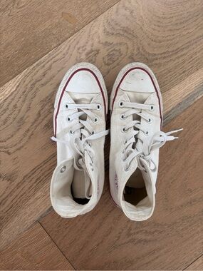 White Canvas High-Top Shoes with Red Trim